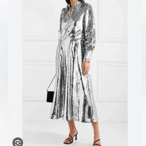 NWT Ganni Sonora Western Silver Sequin Dress 36/US 4